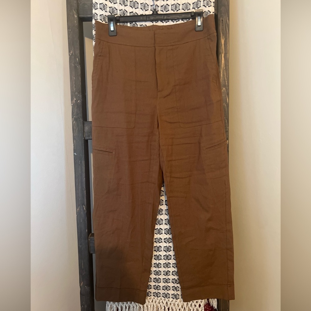 Vince women’s linen brown trousers ankle szM